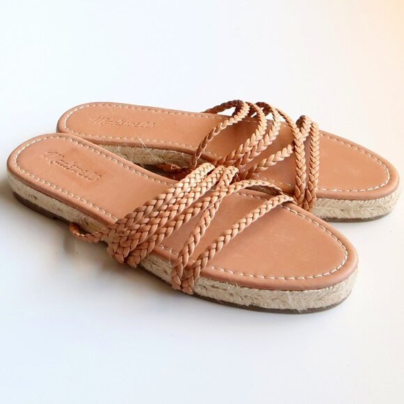 NEW Madewell Kathryn Tan Leather Braided Strappy Espadrille Sandals / Slides - Picture 13 of 16
